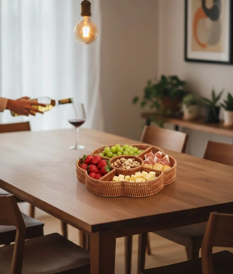 BANDEJA DECORATIVA SERVIR HOGAR DIVISIONES DISEÑO FLOR JHN - 6