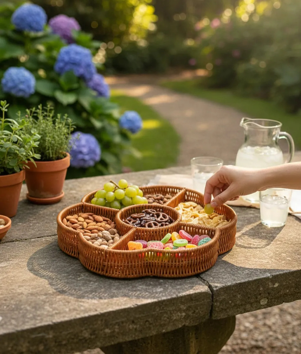BANDEJA DECORATIVA SERVIR HOGAR DIVISIONES DISEÑO FLOR JHN - 10