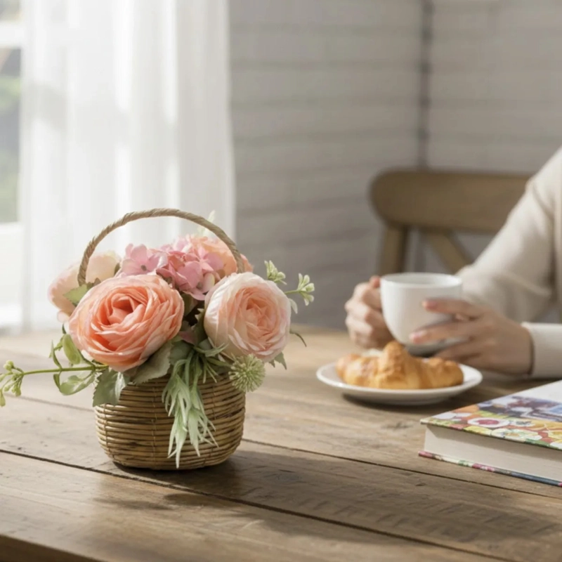 ARREGLO FLORAL ARTIFICIAL DECORATIVA ADORNO CANASTA JHN - 5