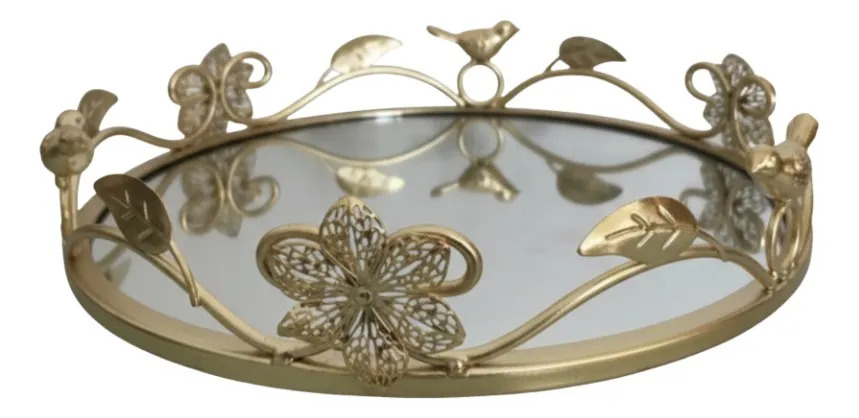 BANDEJA DECORATIVA REFLEJANTE ESPEJADA ESTILO BOTANICO JHN - 1