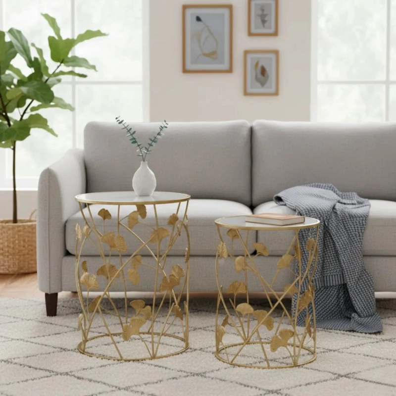 MESA AUXILIAR ACENTO GINKGO ELEGANTE DISEÑO ESCULTURAL JHN - 2