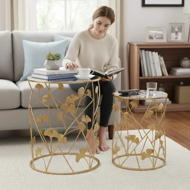 MESA AUXILIAR ACENTO GINKGO ELEGANTE DISEÑO ESCULTURAL JHN - 6
