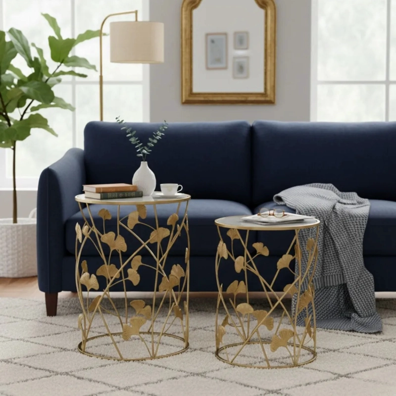 MESA AUXILIAR ACENTO GINKGO ELEGANTE DISEÑO ESCULTURAL JHN - 10