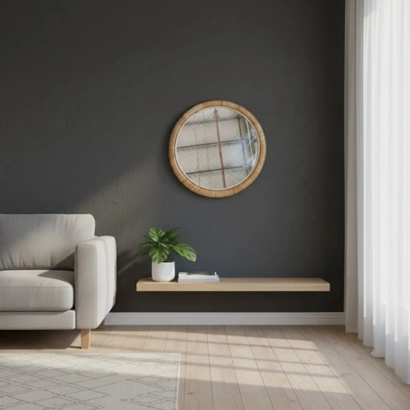 ESPEJO PARED DECORATIVO CIRCULAR TEXTURA MIMBRE ADORNO JHN - 6