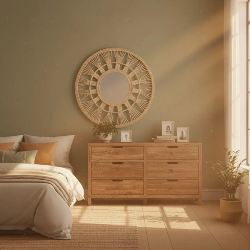 ESPEJO PARED SOL DECORATIVO CIRCULAR ESTILO MIMBRE JHN - 9