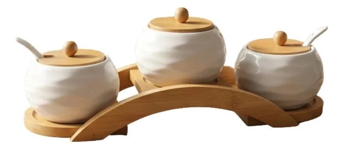 SET 3 CONTENEDORES FRASCOS BASE BAMBU SERVICIO MESA JHN - 1