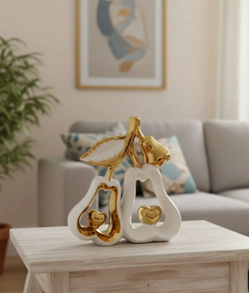 FIGURA DECORATIVA PAREJA PERAS CORAZONES ESTATUA ADORNO JHN - 5