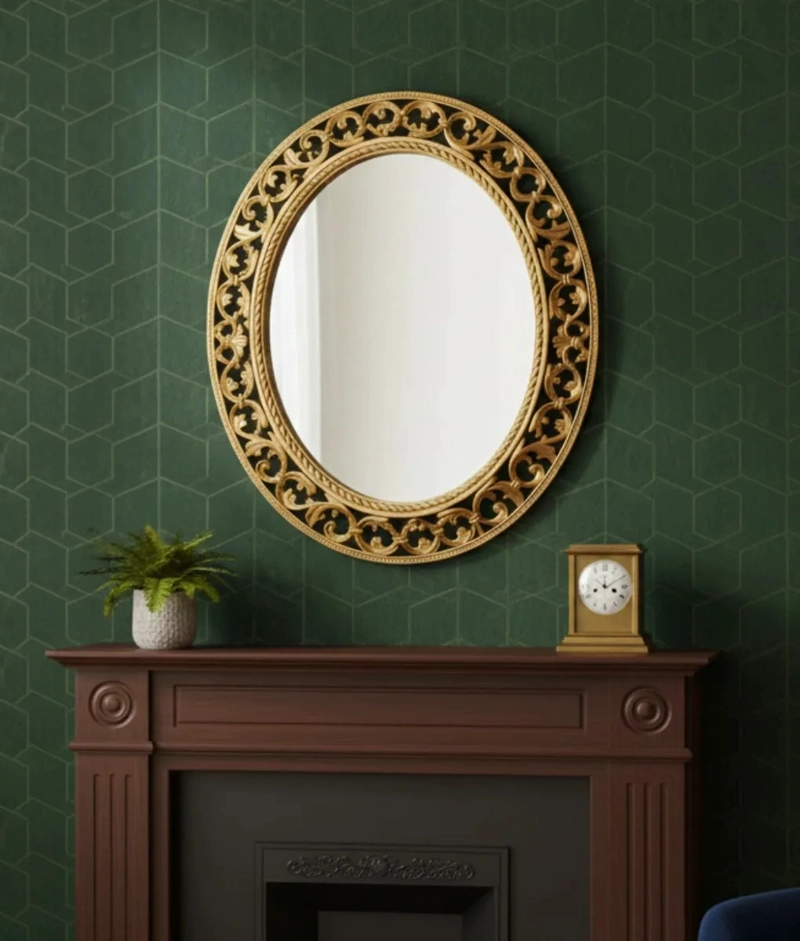 ESPEJO PARED OVALADO ESTILO BARROCO RELIEVE LIGERO JHN - 2