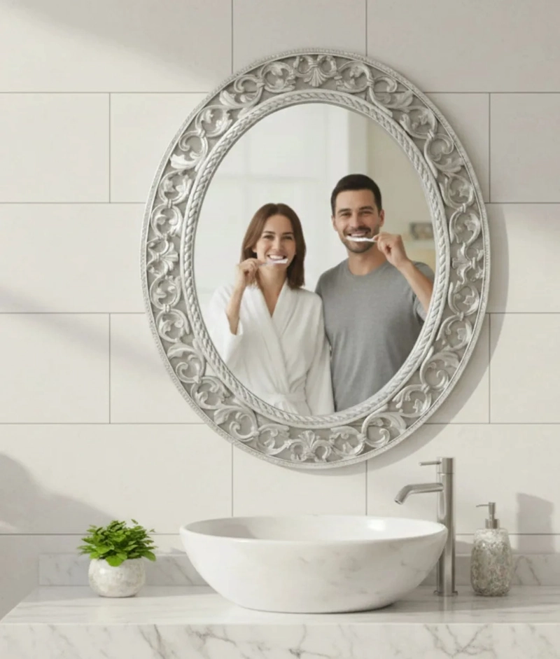 ESPEJO PARED OVALADO ESTILO BARROCO RELIEVE LIGERO JHN - 5