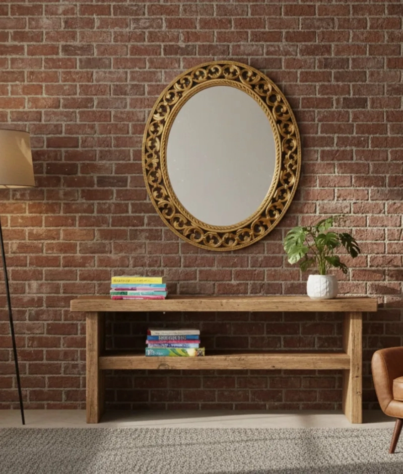 ESPEJO PARED OVALADO ESTILO BARROCO RELIEVE LIGERO JHN - 6