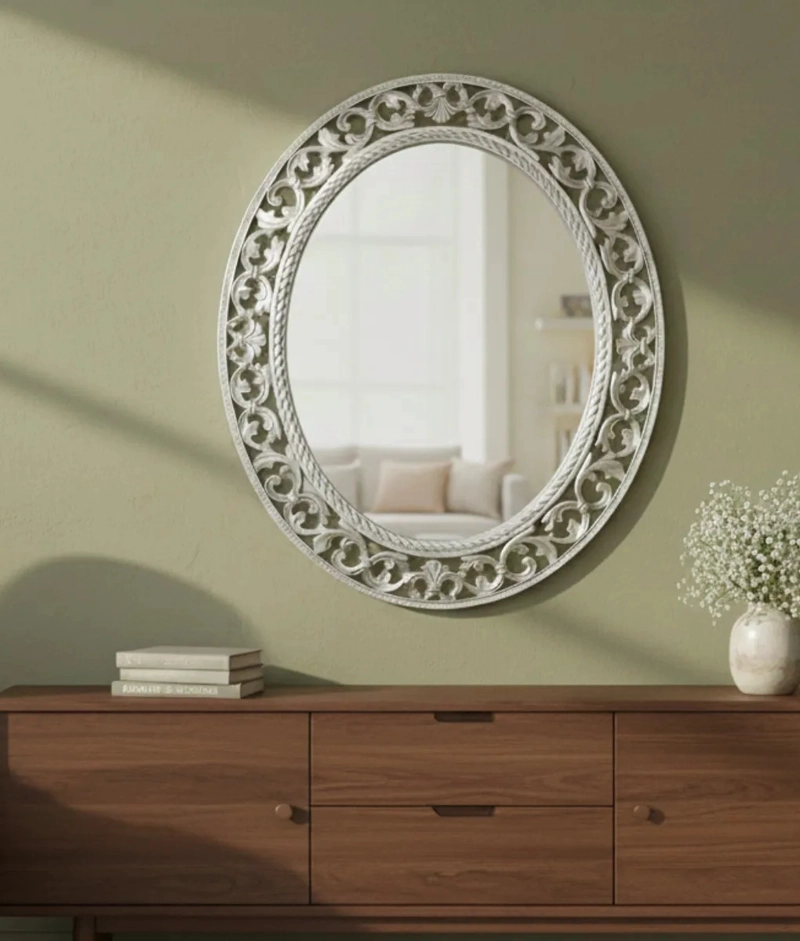 ESPEJO PARED OVALADO ESTILO BARROCO RELIEVE LIGERO JHN - 10