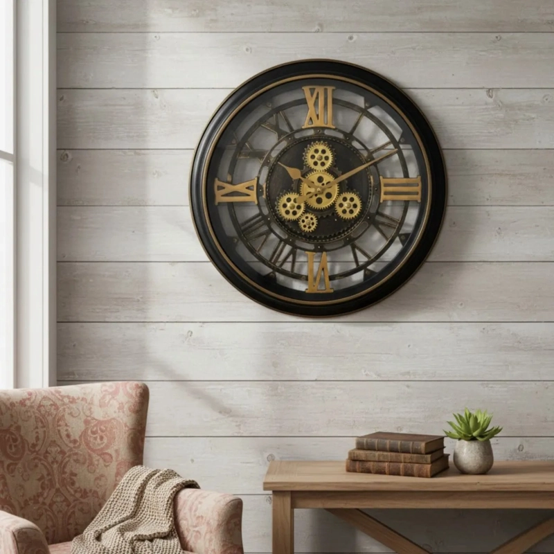 RELOJ PARED INDUSTRIAL ENGRANAJES VISIBLES ESTILO VINTAGE AJ - 10