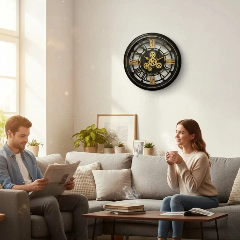 RELOJ PARED INDUSTRIAL ENGRANAJES VISIBLES ESTILO VINTAGE AJ - 4