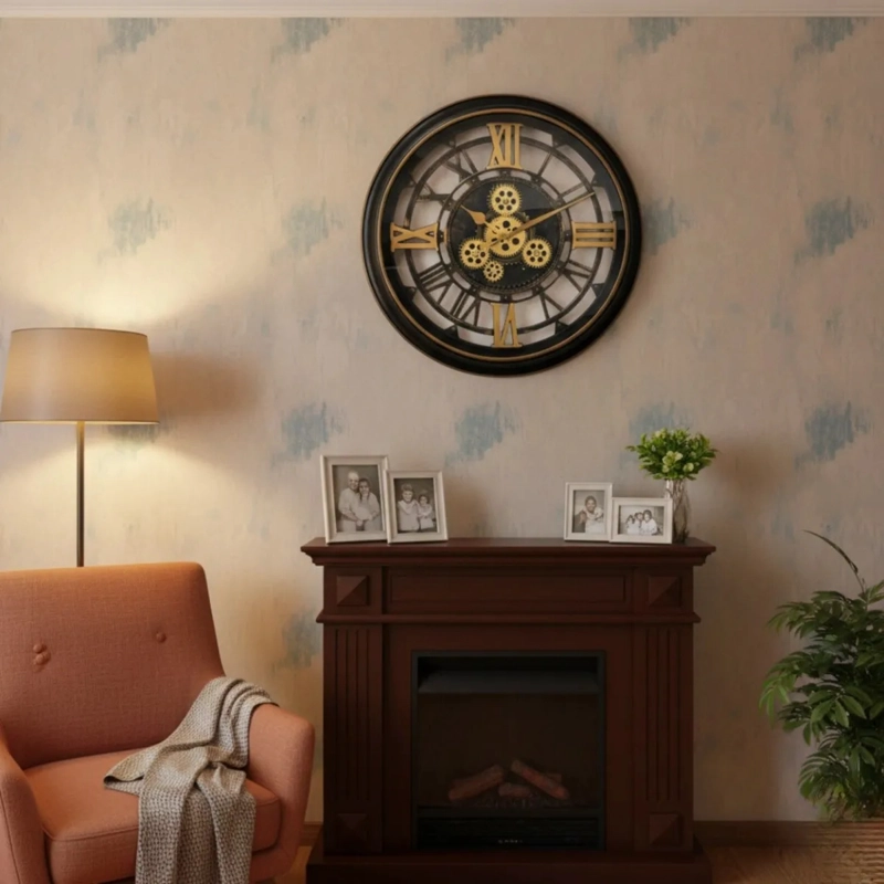 RELOJ PARED INDUSTRIAL ENGRANAJES VISIBLES ESTILO VINTAGE AJ - 9