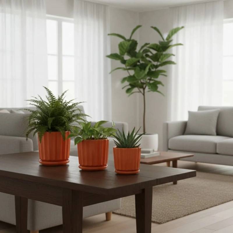 SET 3 MACETAS DECORATIVAS DISEÑO CANALES VERTICALES AJ - 8