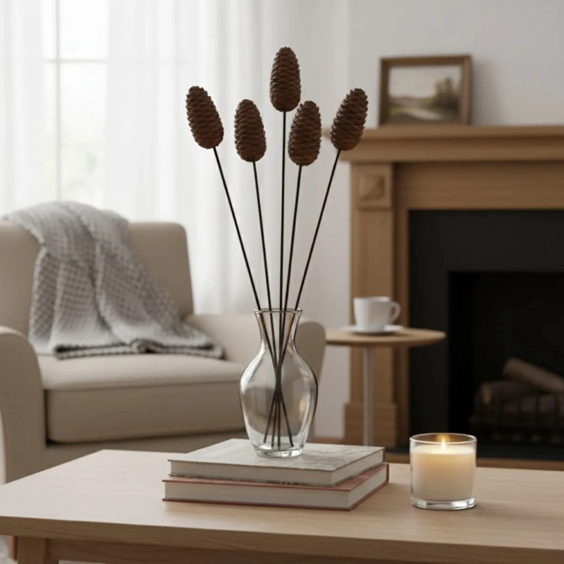 SET 5 VARAS PIÑAS DECORATIVAS ADORNO NATURAL HOGAR AJ - 8