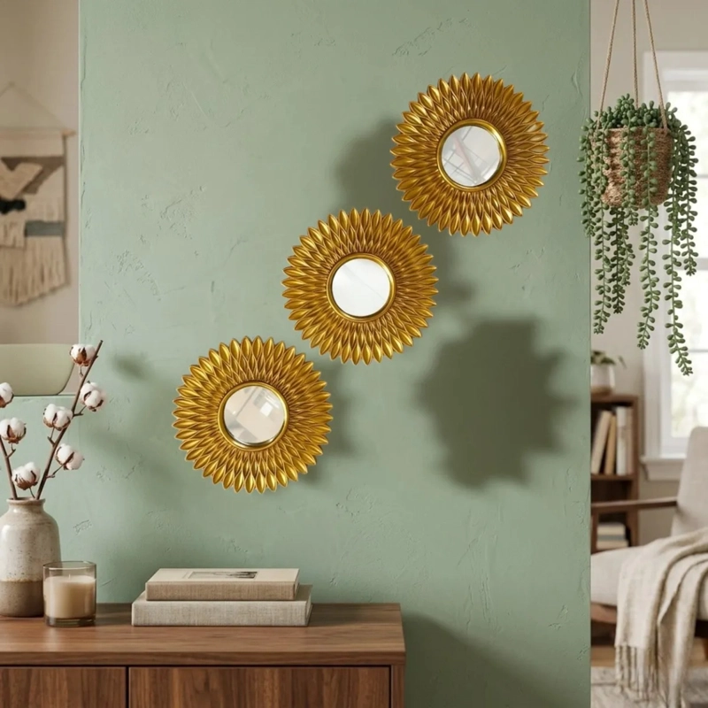 SET 3 ESPEJOS DECORATIVOS SOL PARED MODERNOS MOSAICO ALJ - 10