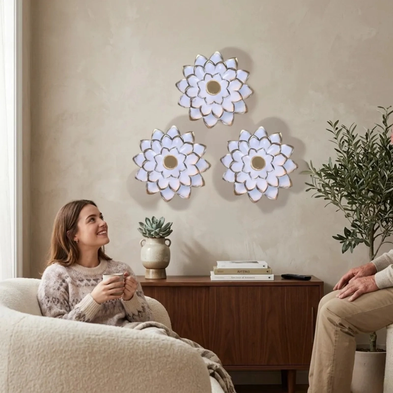 SET 3 ESPEJOS DECORATIVOS PARED DISEÑO FLOR RELIEVE ALJ - 3