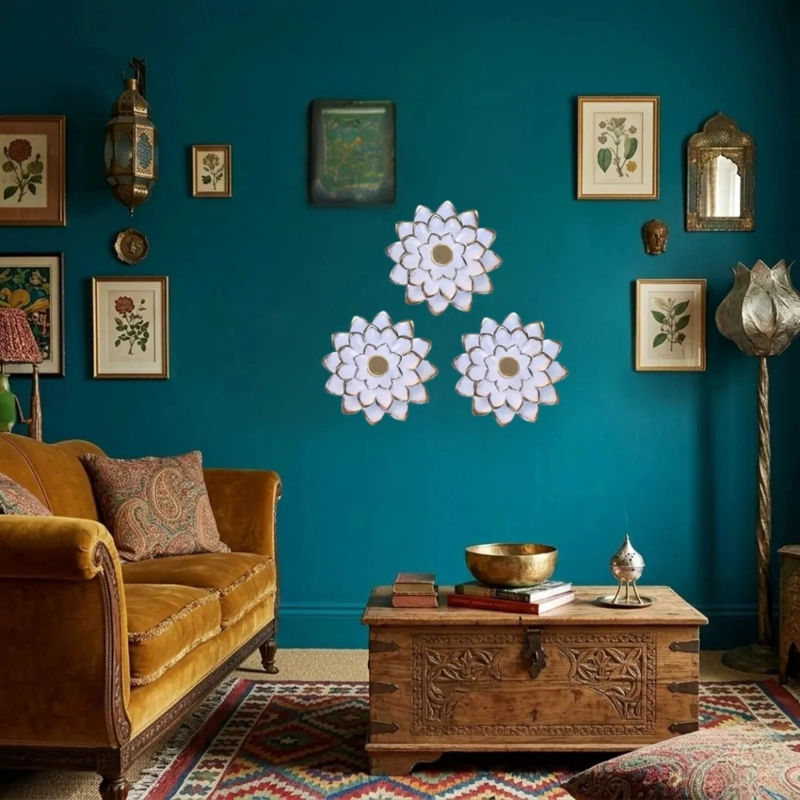 SET 3 ESPEJOS DECORATIVOS PARED DISEÑO FLOR RELIEVE ALJ - 6