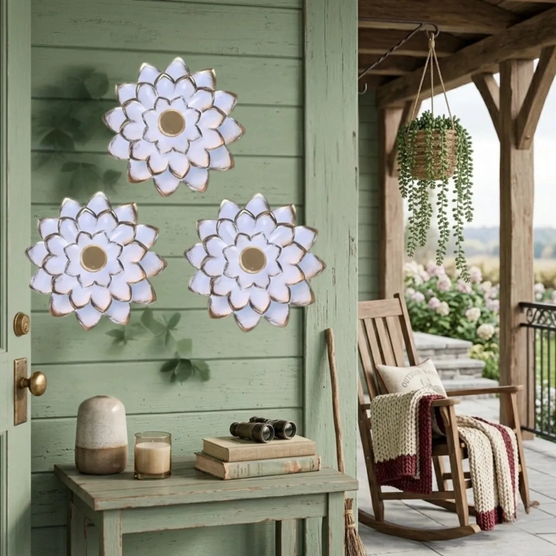 SET 3 ESPEJOS DECORATIVOS PARED DISEÑO FLOR RELIEVE ALJ - 8