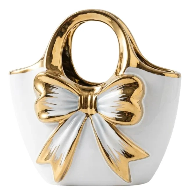 FLORERO DECORATIVO FORMA BOLSO MANO LAZO ELEGANTE ALJ - 1
