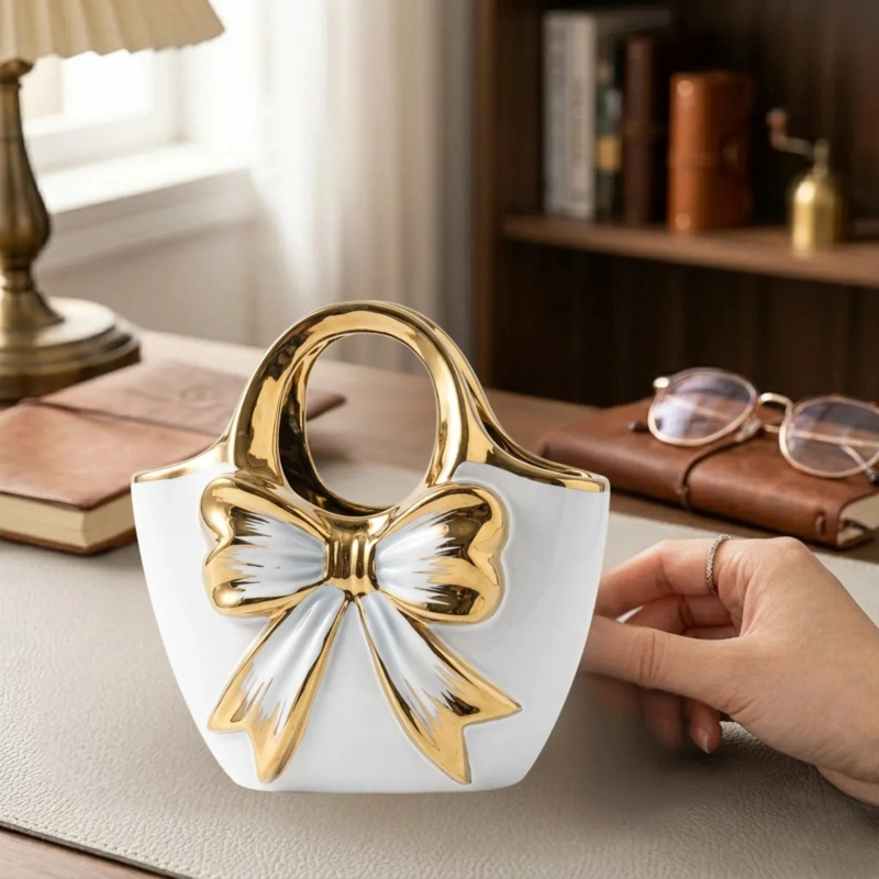 FLORERO DECORATIVO FORMA BOLSO MANO LAZO ELEGANTE ALJ - 4