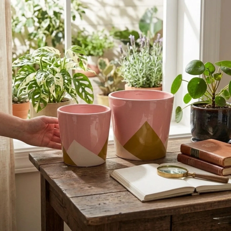 SET 2 MACETAS MODERNAS GEOME TRICAS SUCULENTAS CACTUS ALJ - 5