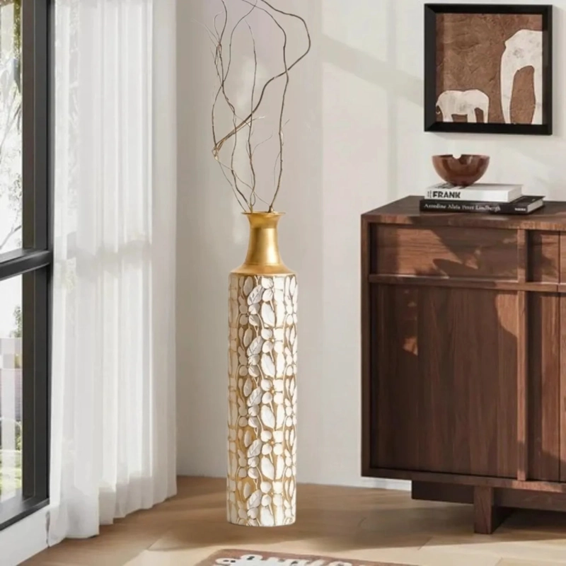 JARRON DECORATIVO SUELO GRANDE RELIEVE ELEGANTE SALON ALJ - 4