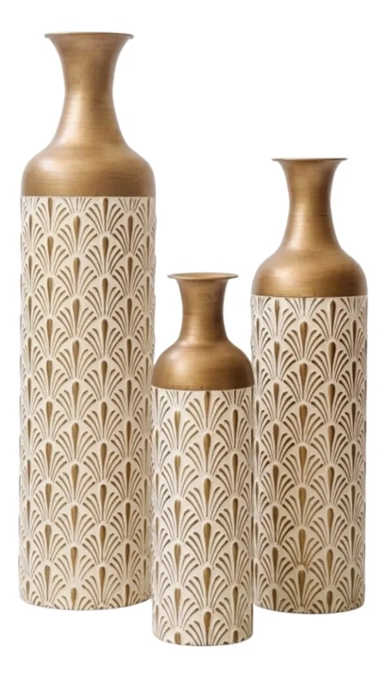 SET 3 FLOREROS ALTOS DECORATIVOS ELEGANTES TEXTURA ALJ - 2