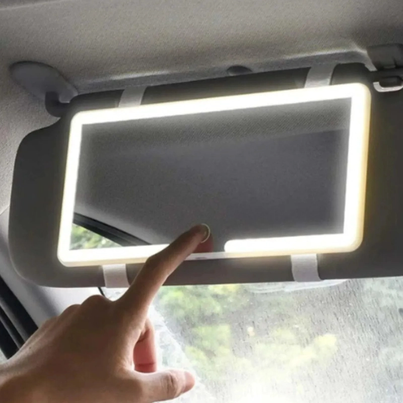 ESPEJO VISERA CARRO MAQUILLAJE LUZ LED RECARGABLE ALJ - 10