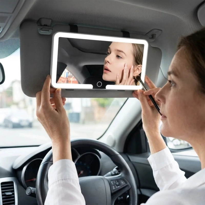 ESPEJO VISERA CARRO MAQUILLAJE LUZ LED RECARGABLE ALJ - 4