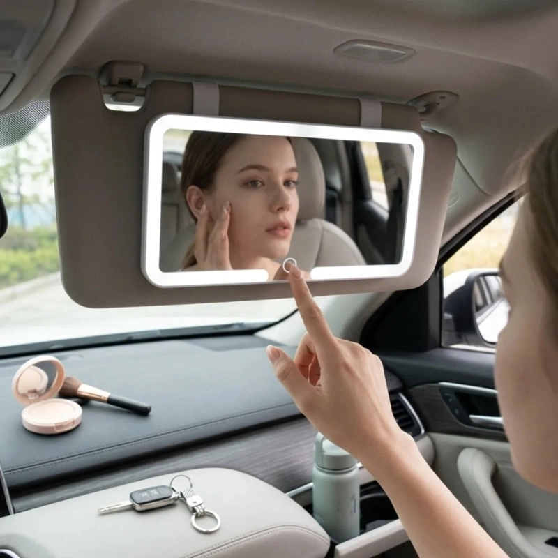 ESPEJO VISERA CARRO MAQUILLAJE LUZ LED RECARGABLE ALJ - 5