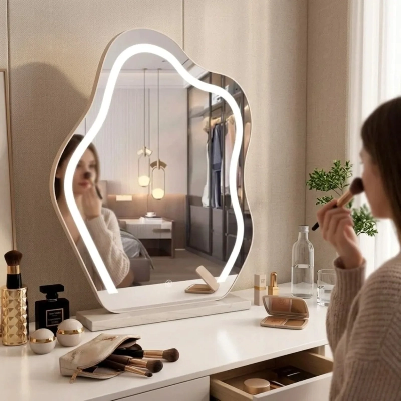 ESPEJO MESA ORGANICO LUZ LED TACTIL TOCADOR MAQUILLAJE ALJ - 4