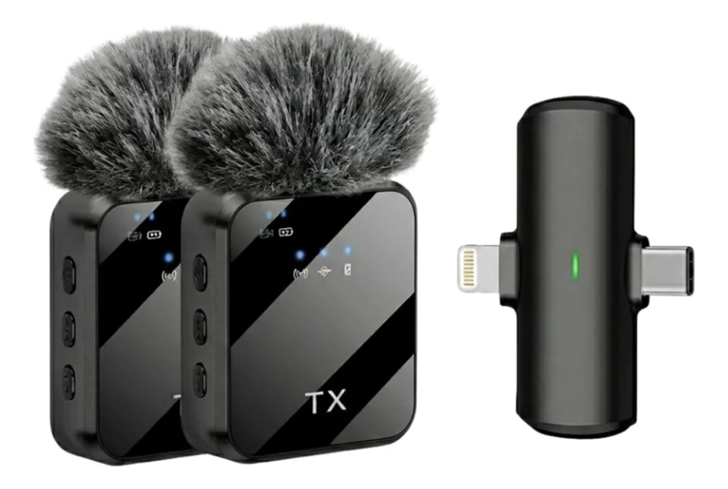 KIT 2 MICROFONOS INALAMBRICOS ENTREVISTAS CELULAR CAMARA ALJ - 1