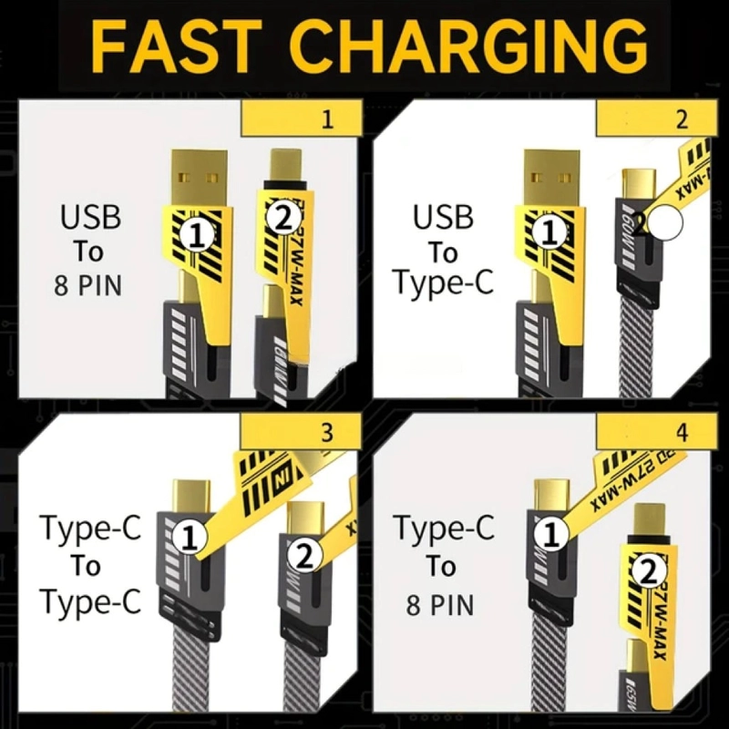 CABLE USB 4 EN 1 CARGA RAPIDA TIPO C LIGHTNING DATOS LAU - 3
