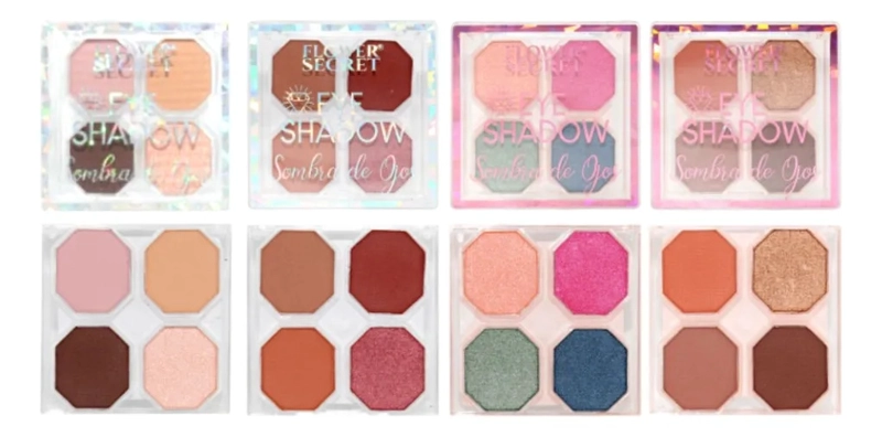 SET 2 PALETAS SOMBRAS OJOS POLVO 4 TONOS LARGA DURACION MV - 1