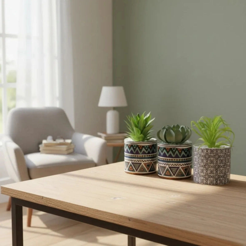 MACETA ARTIFICIAL DECORATIVA ETNICA PLANTA SUCULENTA ALJ - 8