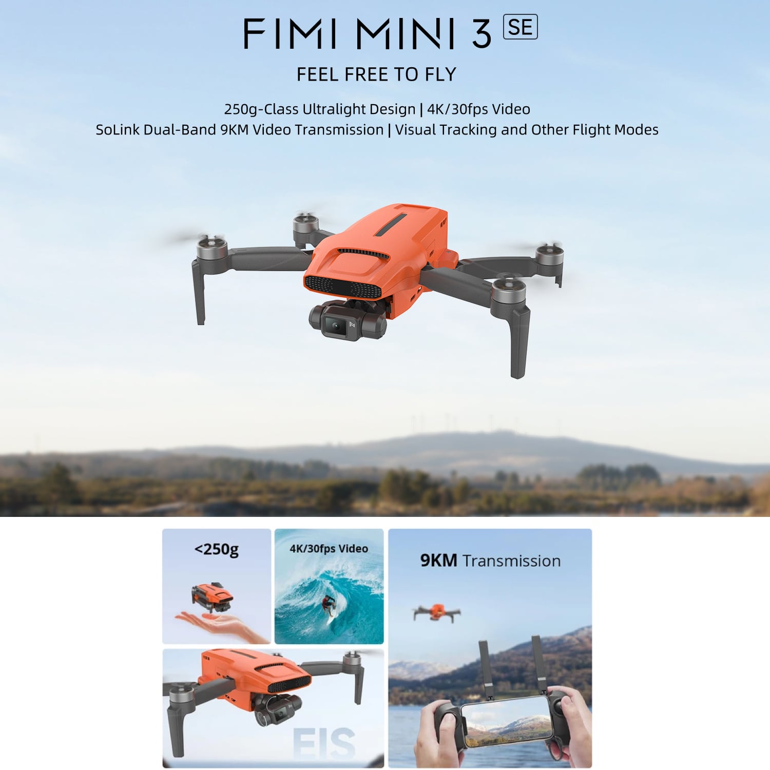 XIAOMI FIMI DRONE MINI 3E COMBO 4K 30FPS, 9KM DE ALCANCE CON PROTECTOR DE HELICES - 5