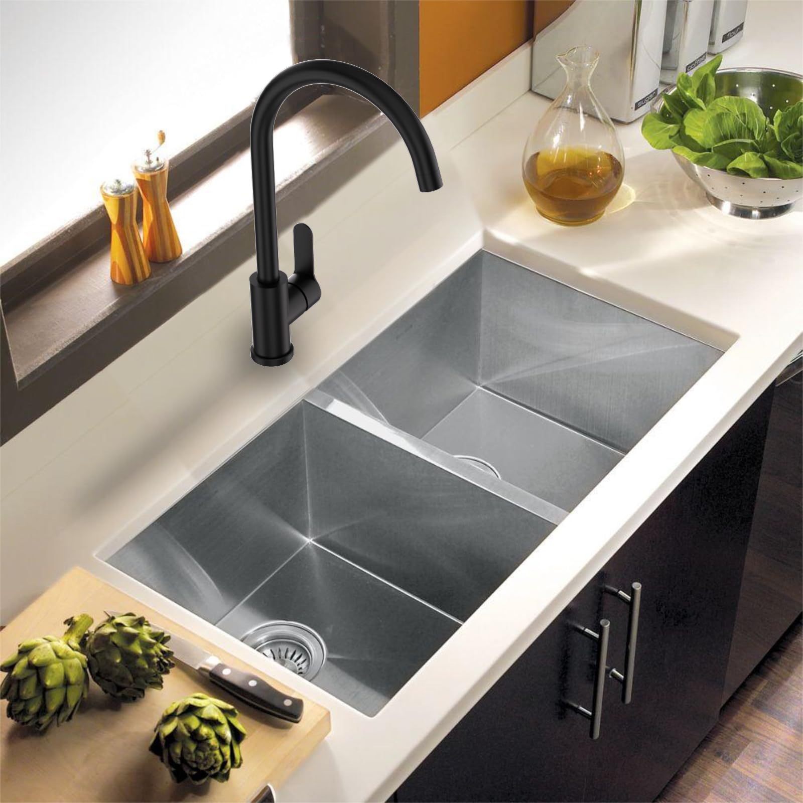 GRIFO COCINA NEGRO PRRESION FREGADERO MONOMANDO RONDON - 2