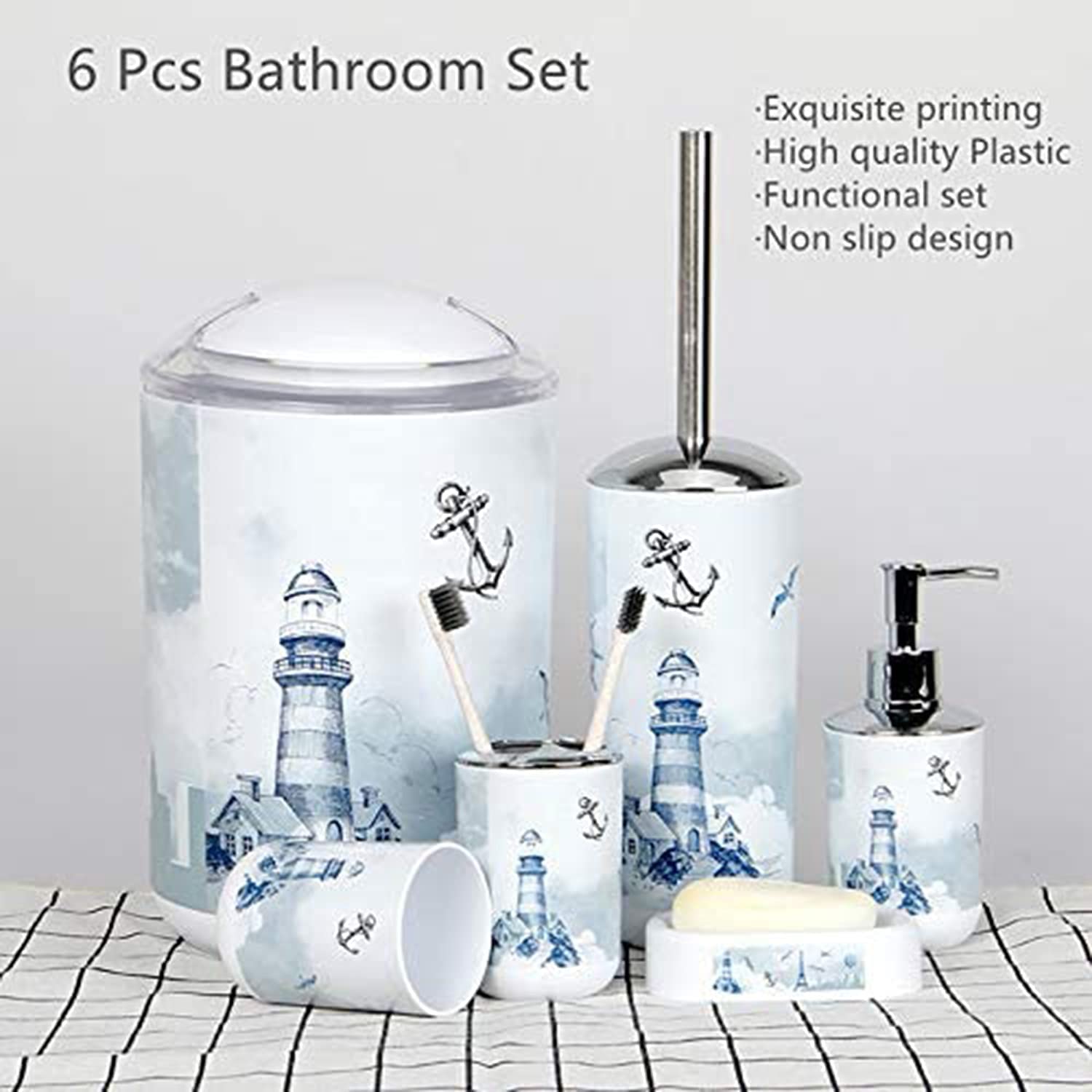 ACCESORIOS BAÑO 6 PIEZAS JUEGO DECORACION BAÑO RONDON - 3