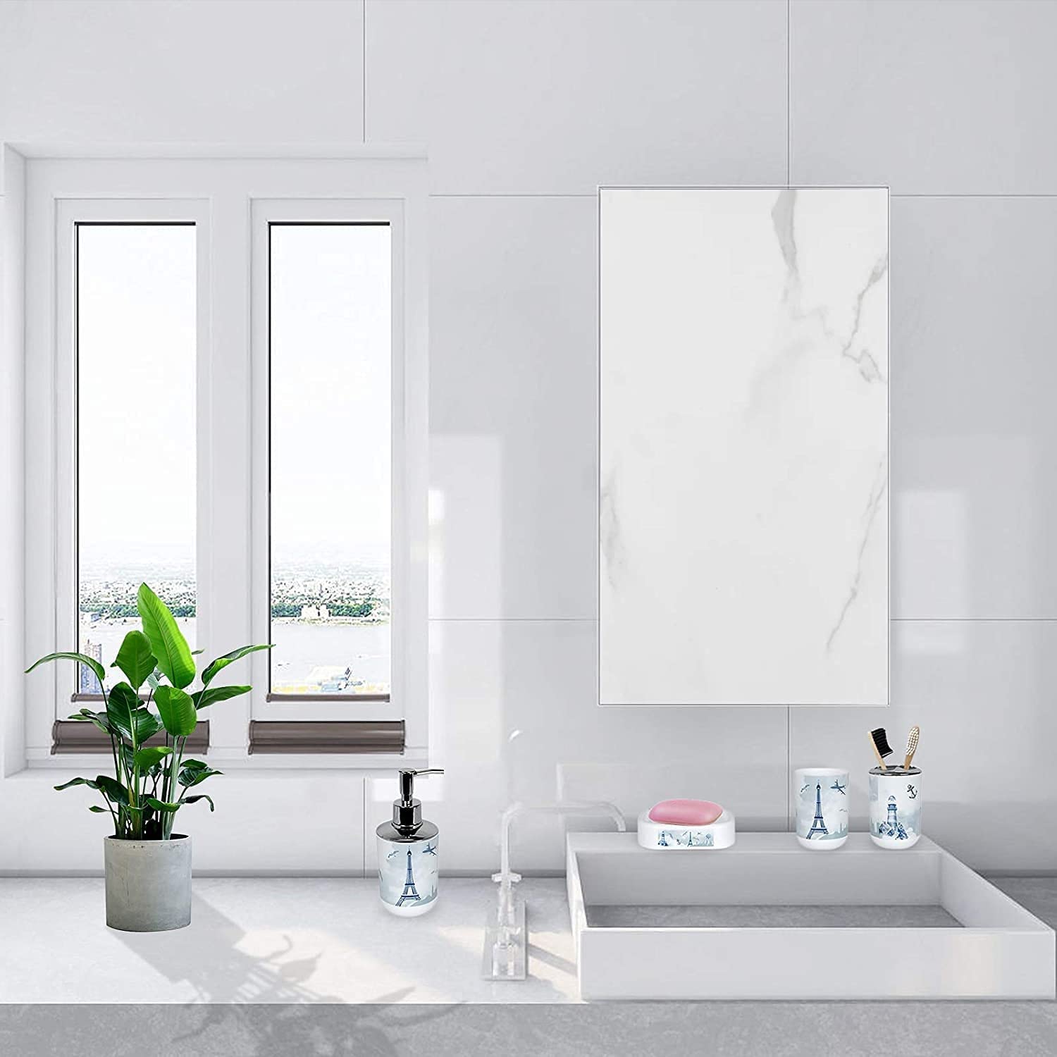 ACCESORIOS BAÑO 6 PIEZAS JUEGO DECORACION BAÑO RONDON - 4