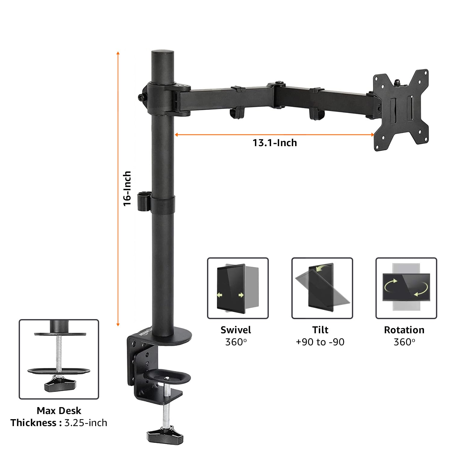 SOPORTE MONITOR ÚNICO PANTALLA BRAZO GIRATORIO RONDON - 5
