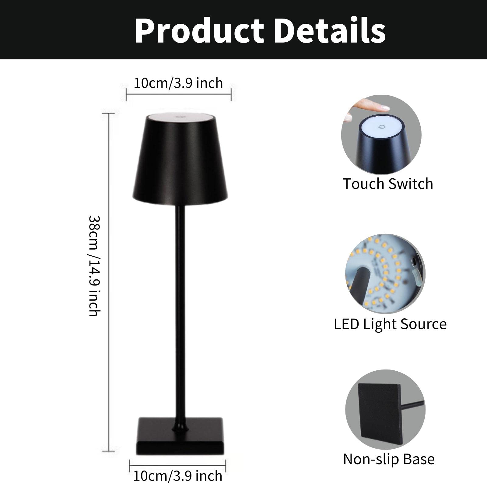 LÁMPARA MESA TÁCTIL LED INALÁMBRICA USB LUZ NOCHE RONDON - 2