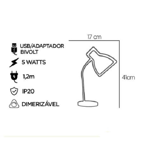 LÁMPARA MESA LUZ LED NOCHE ESCRITORIO ESTUDIO LECTURA RONDON - 9