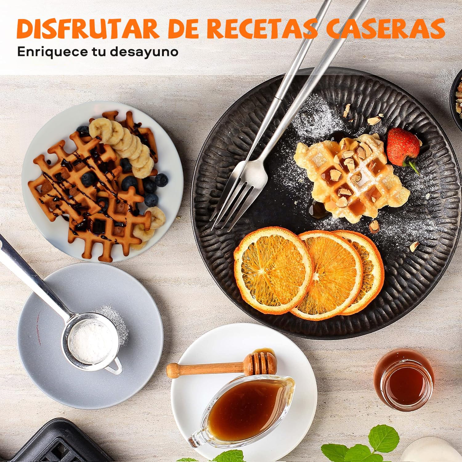MÁQUINA WAFFLES DOBLE PLANCHA ANTIADHERENTE APERITIVO RONDON - 3