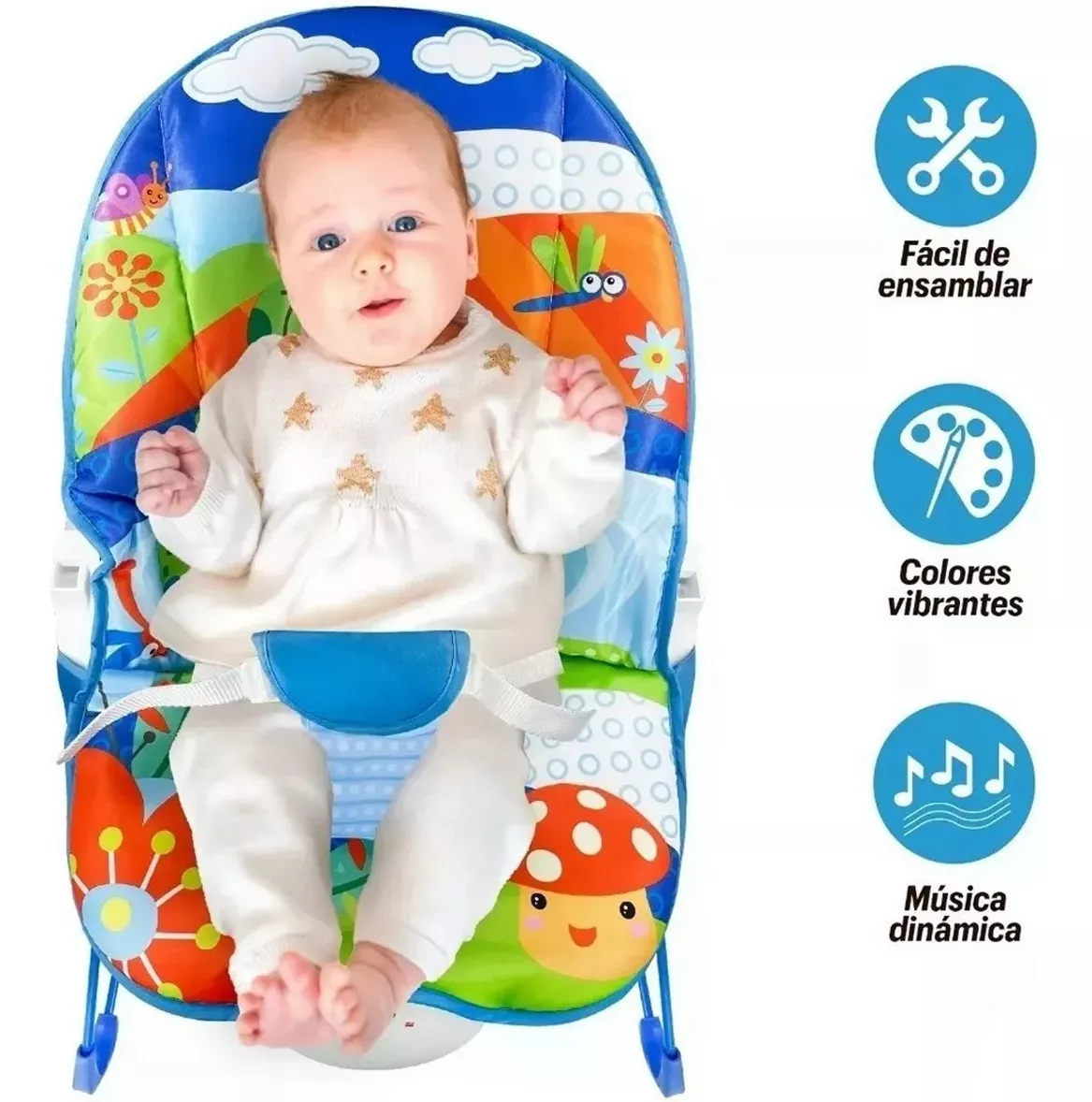 SILLA KXLY VIBRADORA MECEDORA BEBÉ MUSICAL JUEGOS HOGAR RONDON MULTICOLOR - 7