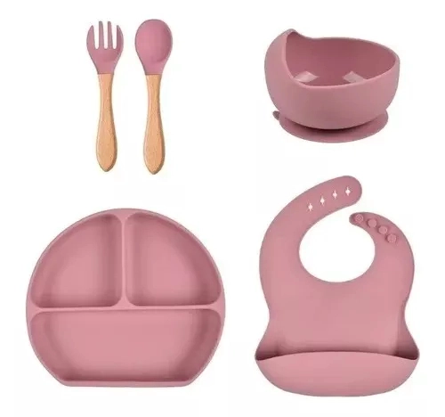 SET VAJILLA ALIMENTACIÓN BEBE PLATOS SILICONA SUCCIÓN RONDON - 5