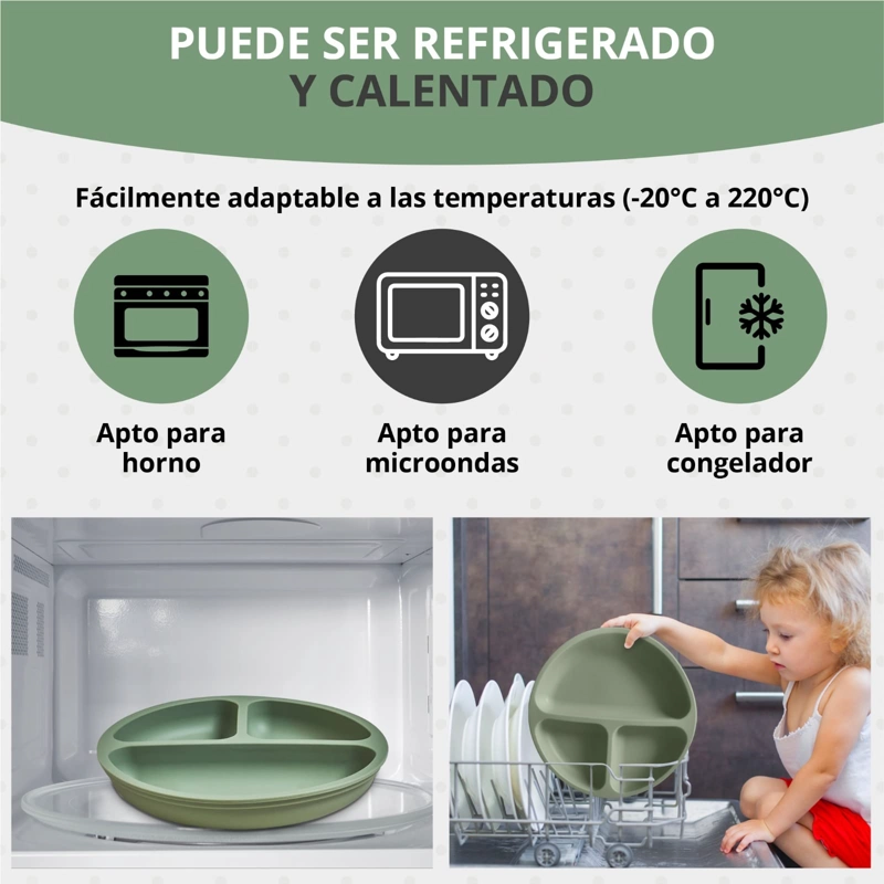 SET VAJILLA ALIMENTACIÓN BEBE PLATOS SILICONA SUCCIÓN RONDON - 7