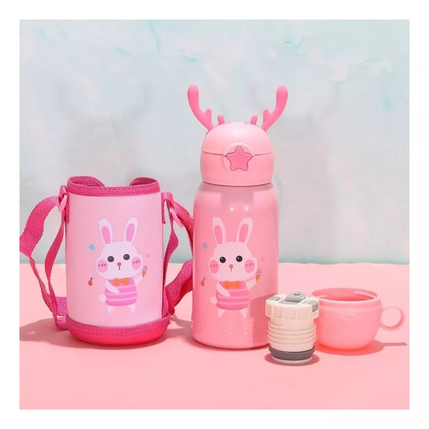 BOTELLA INFANTIL BEBE NIÑOS DOBLE TAPA BOLSA ASA RONDON - 1