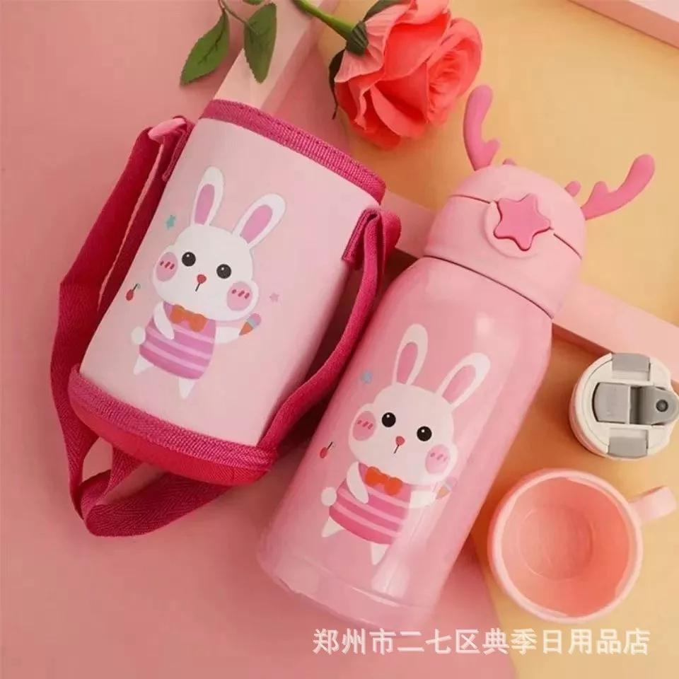 BOTELLA INFANTIL BEBE NIÑOS DOBLE TAPA BOLSA ASA RONDON - 4